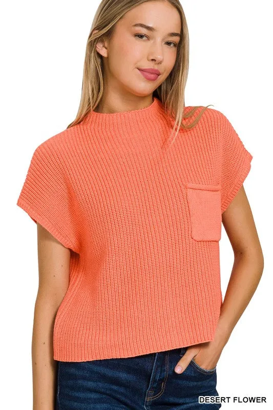 ZENANA Mock Neck Short Sleeve Cropped Sweater