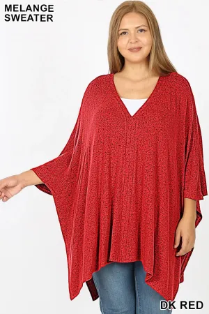 zenana premium PLUS BRUSHED MELANGE SWEATER DK RED