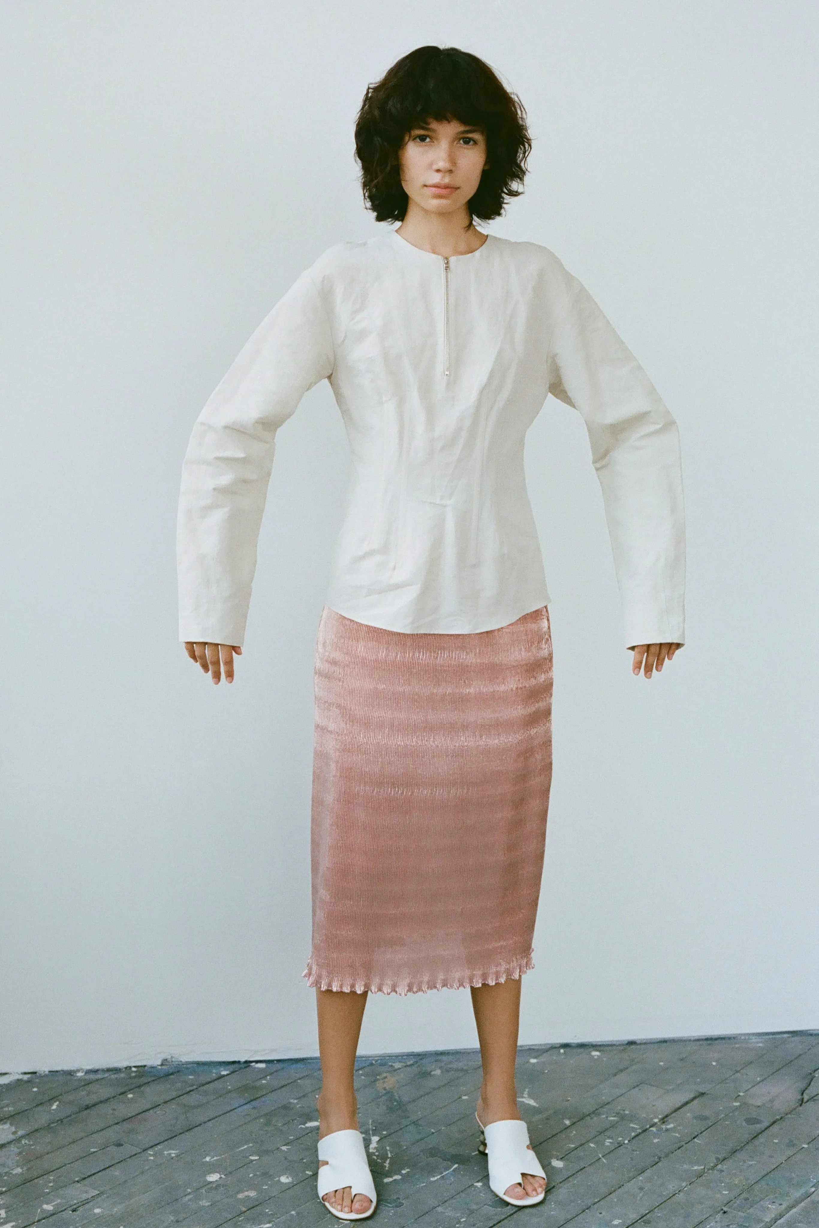 Zip Front Top With Boning - Natural