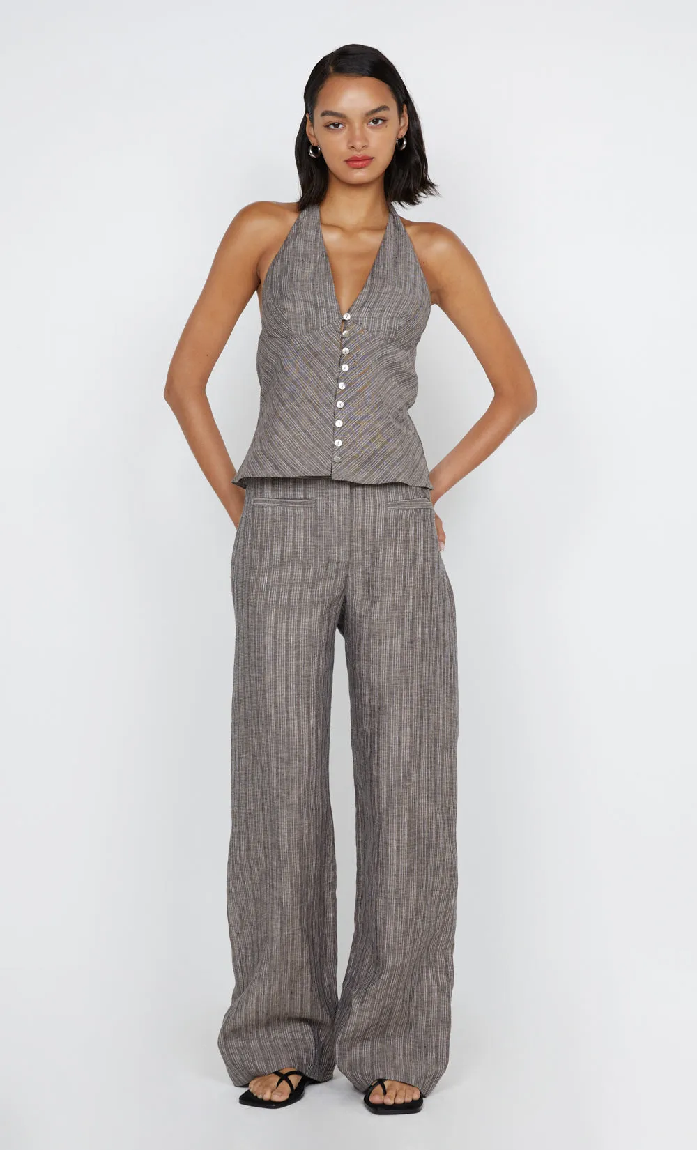 ZURI HALTER TOP - TAUPEE/IVORY STRIPE