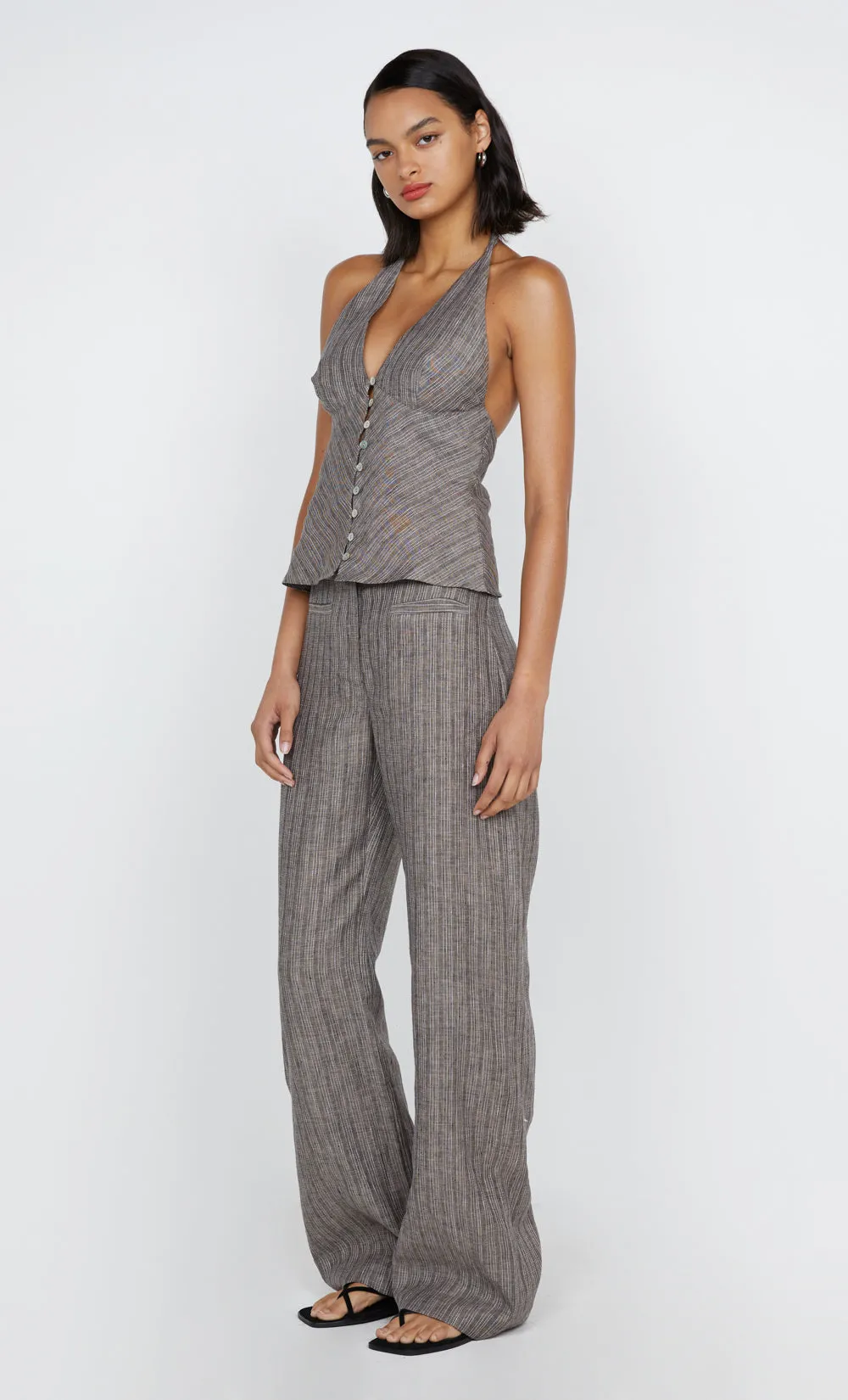 ZURI HALTER TOP - TAUPEE/IVORY STRIPE